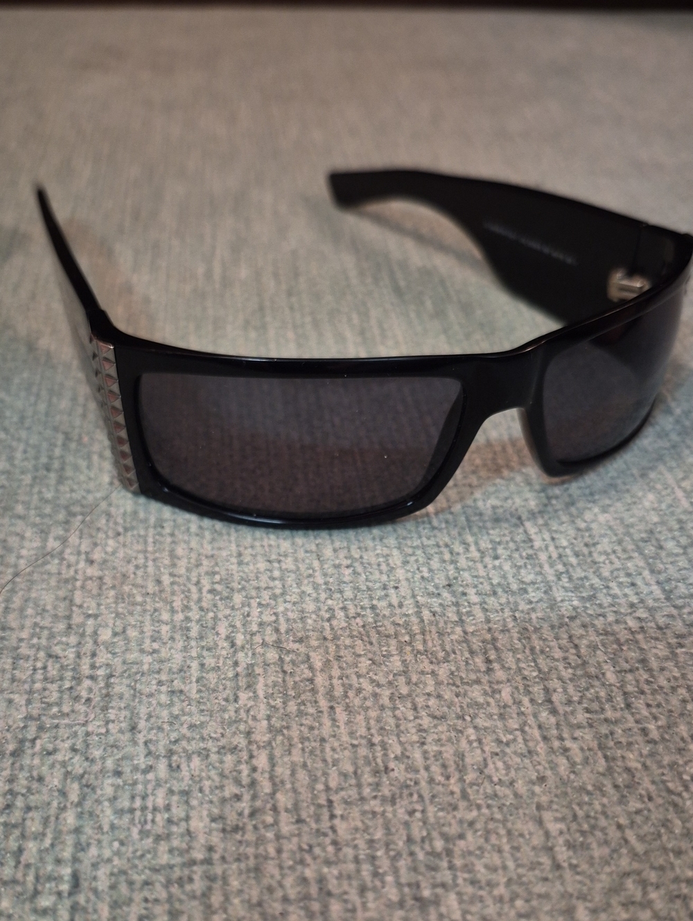 Valentino Black Rectangular Shield Glasses with Silver Stud Detail